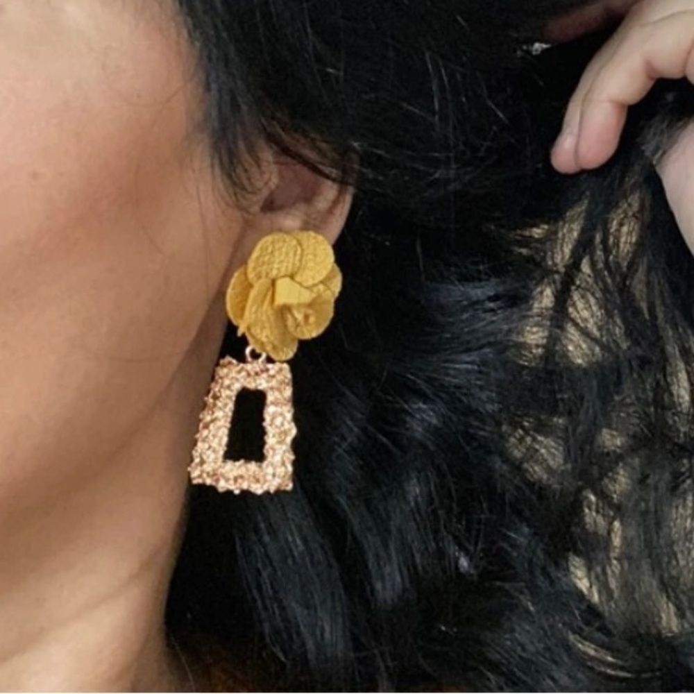 3for$20 imoli Flower Decor Textured Metal Drop Earrings - Picture 2 of 5